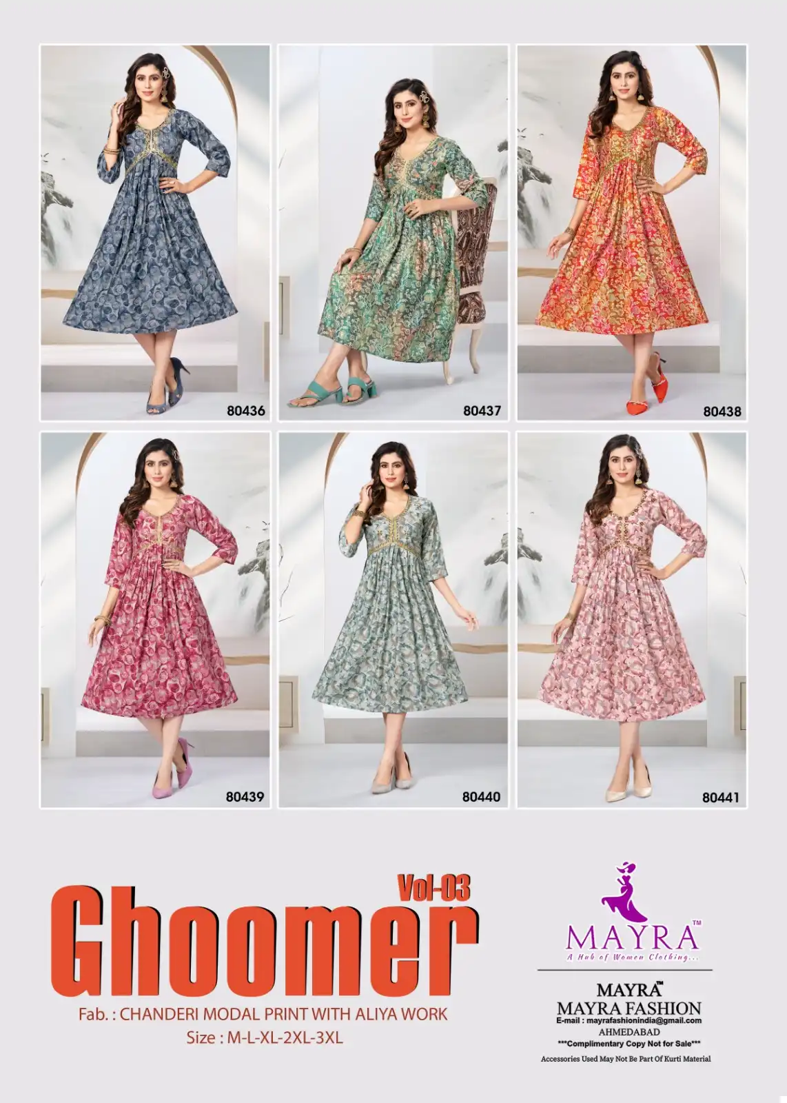 Mayra Ghoomer Vol 3 Pure Heavy Chanderi Modal Print Wholesale Long Kurtis Catalog — Wholesale Kurtis, MPA wholesale from Surat — view 7
