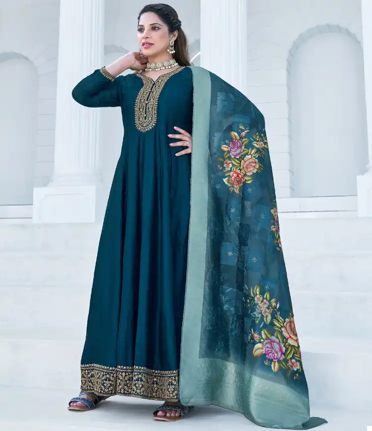 Shruti Suit Ghunghat Pure Viscose Vichitra Silk Wholesale Long Gown With Dupatta Catalog — Wholesale Kurtis, MPA wholesale from Surat — view 1