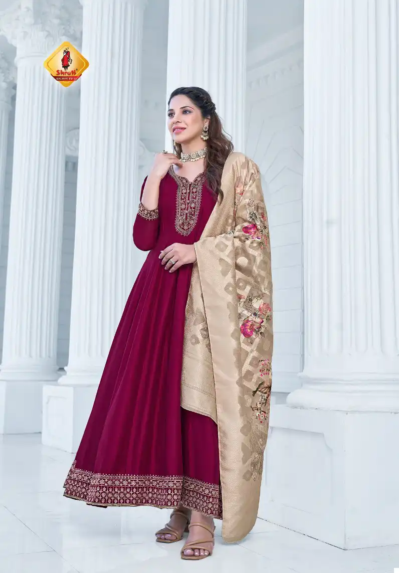 Shruti Suit Ghunghat Pure Viscose Vichitra Silk Wholesale Long Gown With Dupatta Catalog — Wholesale Kurtis, MPA wholesale from Surat - Gallery Image 3