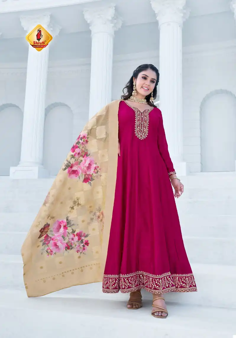 Shruti Suit Ghunghat Pure Viscose Vichitra Silk Wholesale Long Gown With Dupatta Catalog — Wholesale Kurtis, MPA wholesale from Surat - Gallery Image 4