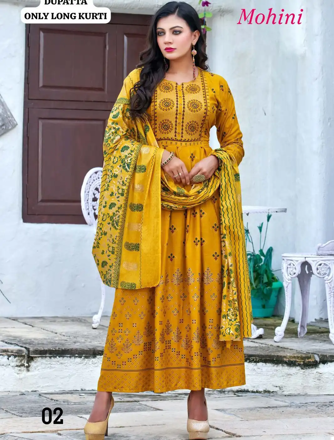 Vardan Ethnic Golden Mohini Heavy Rayon Slub Wholesale Long Kurtis Catalog
