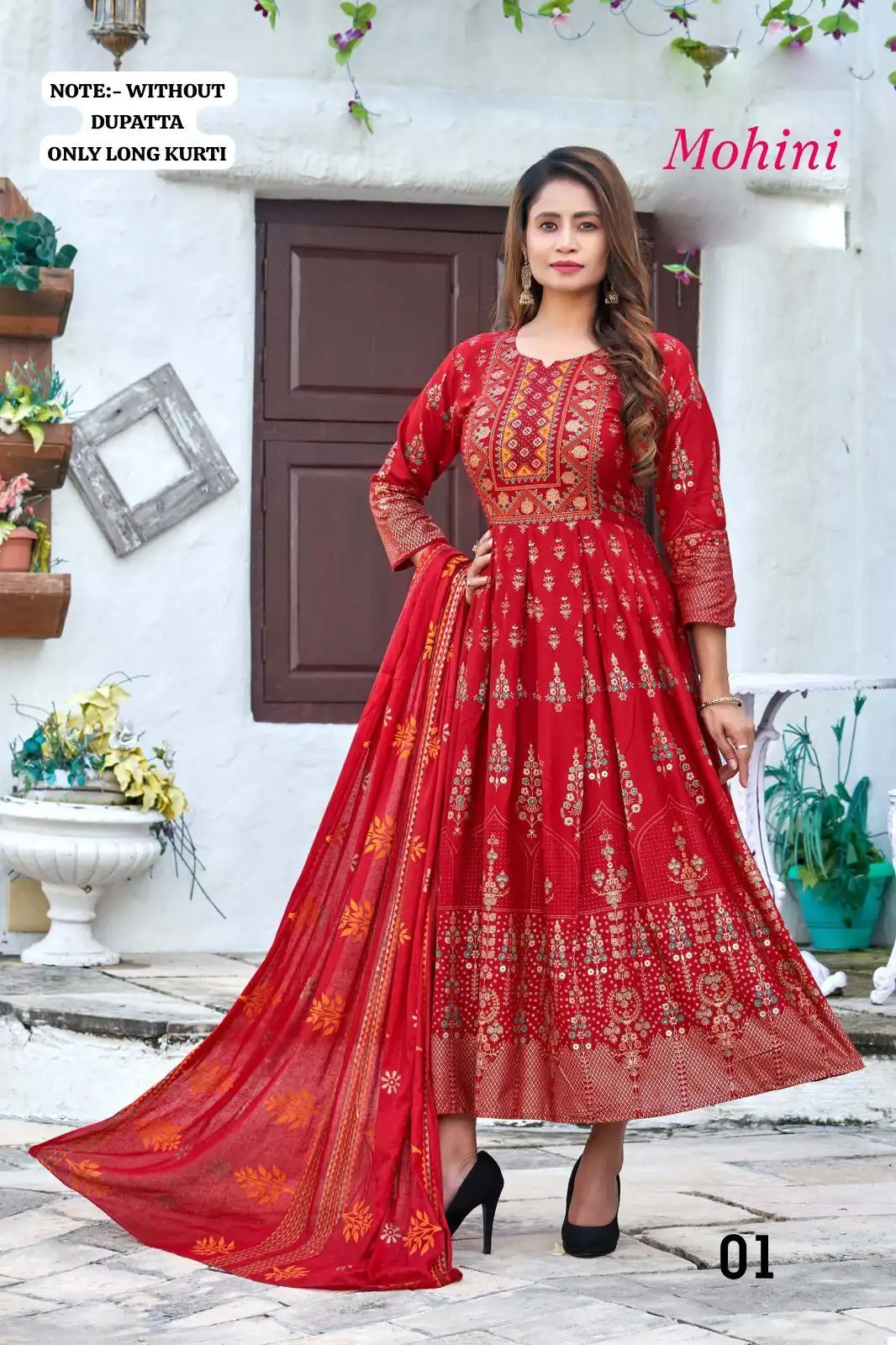 Vardan Ethnic Golden Mohini Heavy Rayon Slub Wholesale Long Kurtis Catalog - Image 3