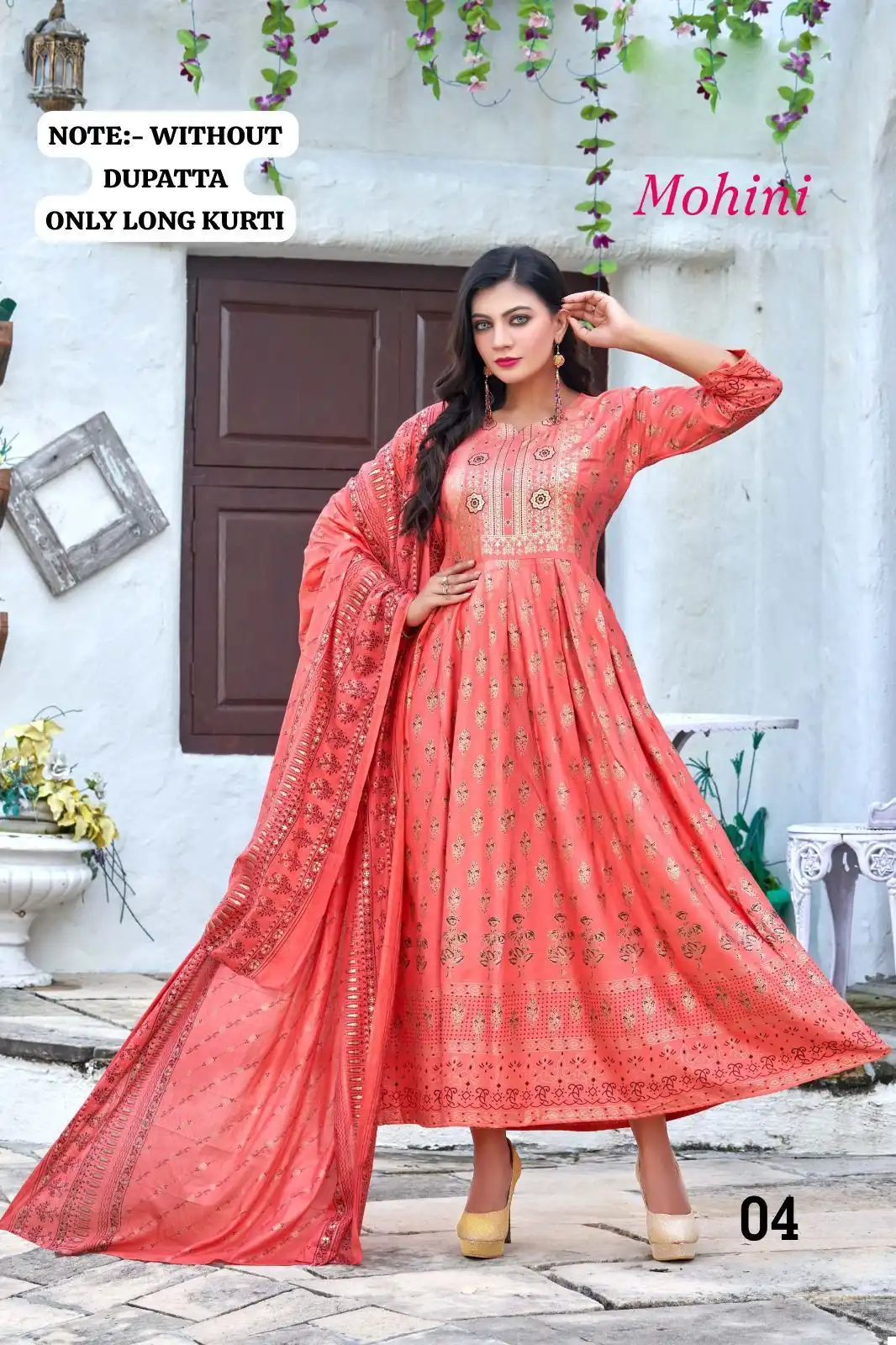 Vardan Ethnic Golden Mohini Heavy Rayon Slub Wholesale Long Kurtis Catalog - Image 5