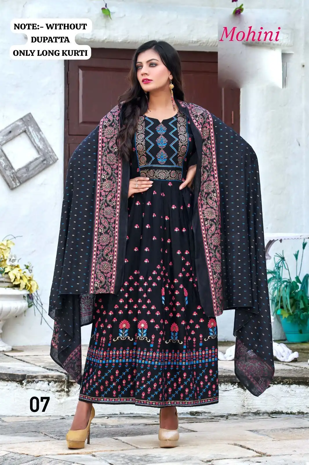 Vardan Ethnic Golden Mohini Heavy Rayon Slub Wholesale Long Kurtis Catalog - Image 7