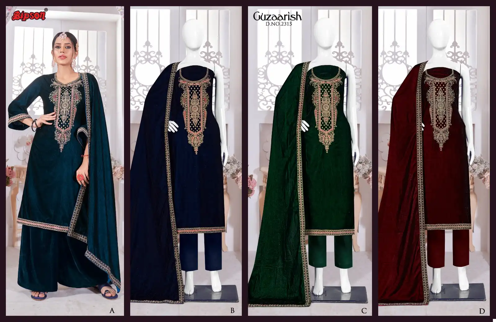 Bipson Guzaarish-2315 Pure Viscose Velvet Wholesale Winter Wear Suits Catalog — Wholesale Salwar Suits, MPA wholesale from Surat — view 3