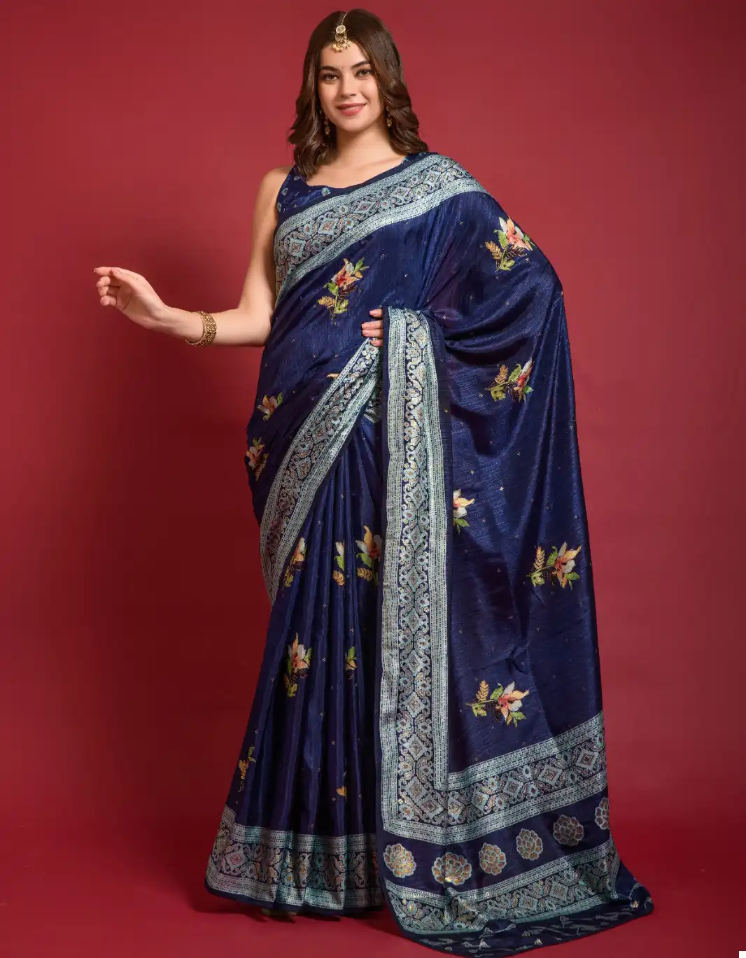 Fashion Berry Kali Smooth Silk Wholesale Foil Print Saree