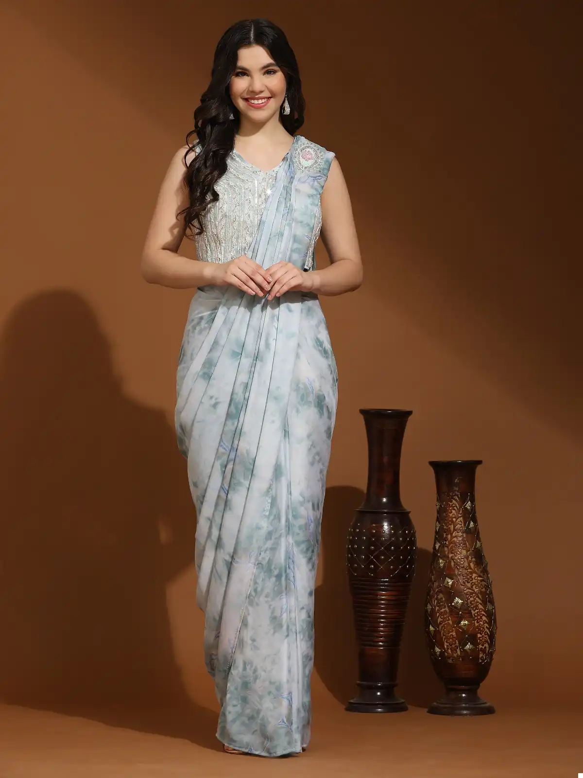 Vardan Ethnic Kat211 Prism Printed Chinon Wholesale Ready To Wear Sarees Catalog - Image 2