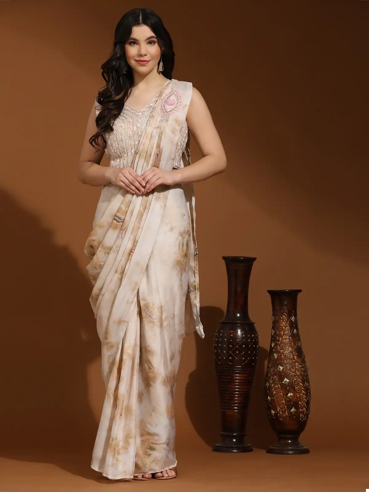 Vardan Ethnic Kat211 Prism Printed Chinon Wholesale Ready To Wear Sarees Catalog - Image 3