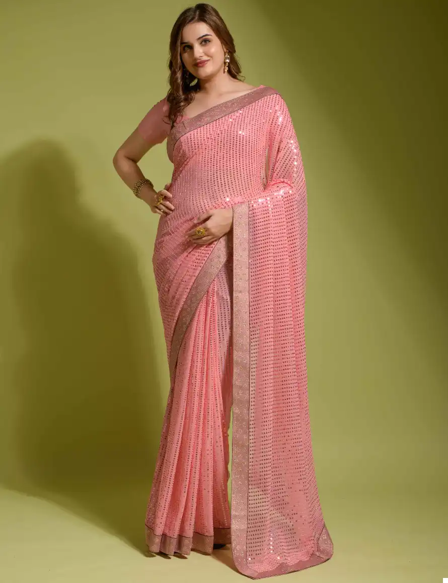 Fashion Berry Koski Plain Sequin Heavy Soft Georgette Wholesale Fancy Saree