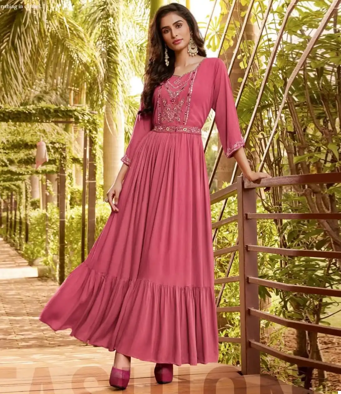 Ladies Flavour Sangrilla Heavy Rayon Wholesale Gown Catalog — Wholesale Kurtis, MPA wholesale from Surat — view 1