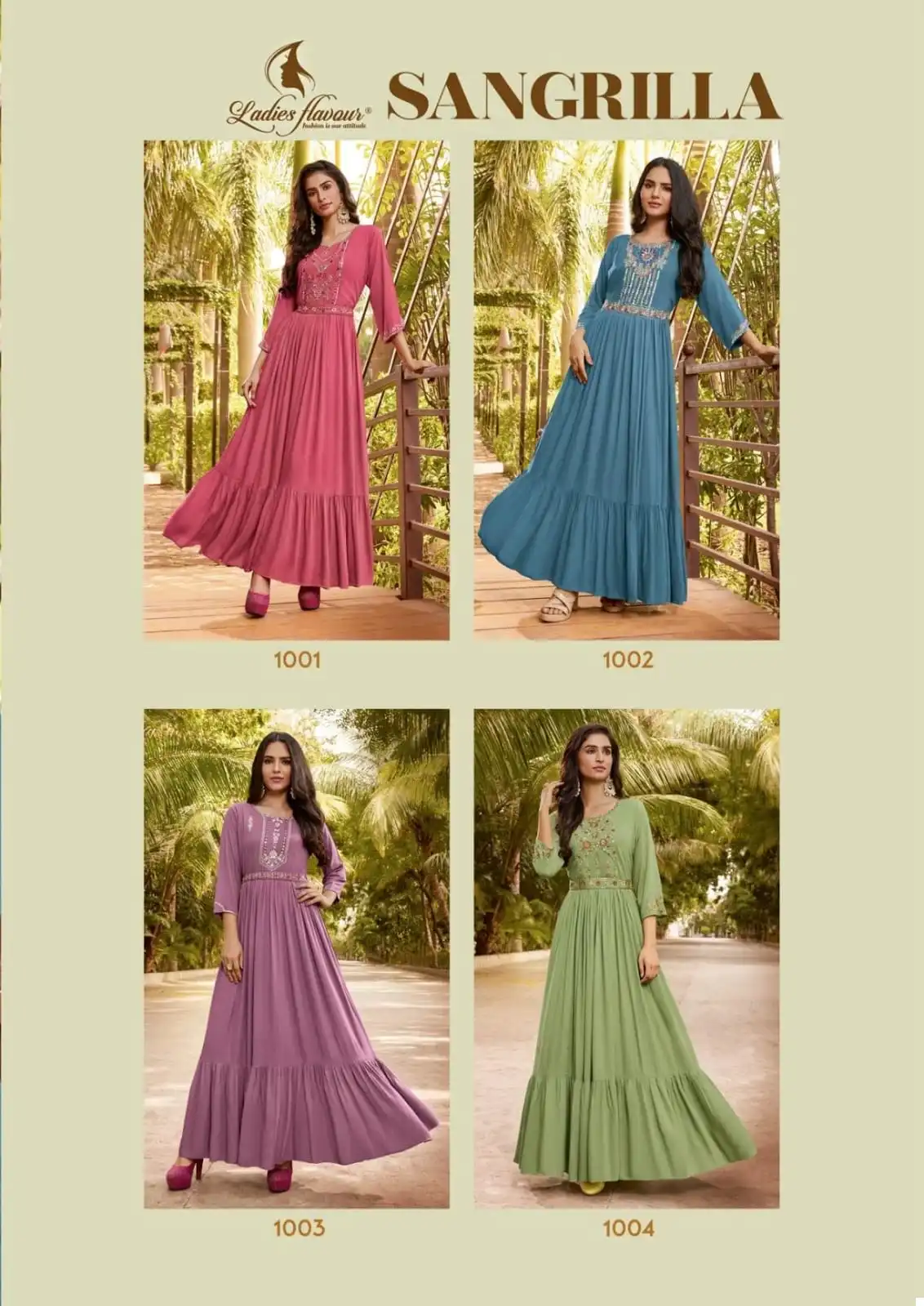Ladies Flavour Sangrilla Heavy Rayon Wholesale Gown Catalog — Wholesale Kurtis, MPA wholesale from Surat — view 5