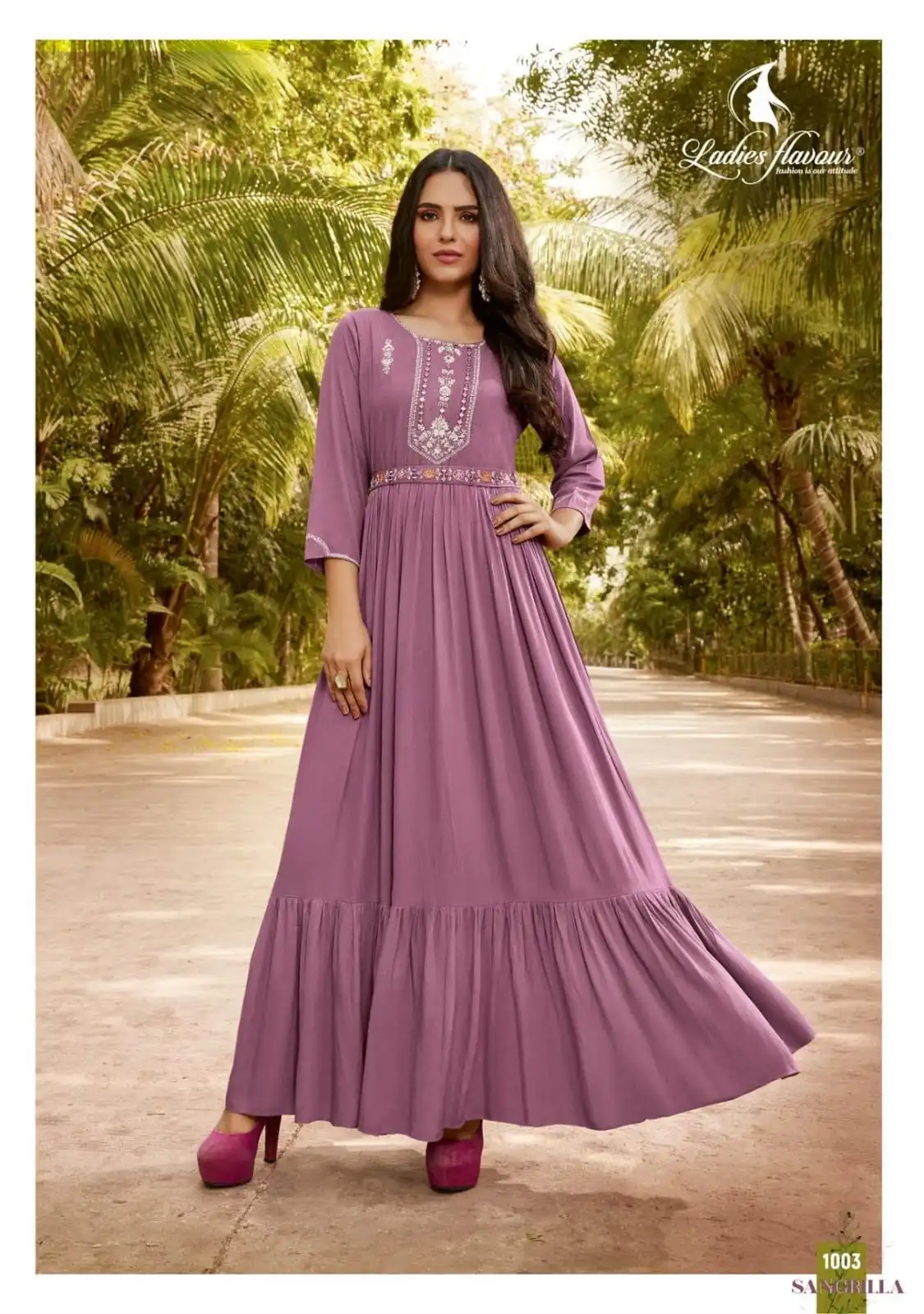 Ladies Flavour Sangrilla Heavy Rayon Wholesale Gown Catalog — Wholesale Kurtis, MPA wholesale from Surat - Gallery Image 2