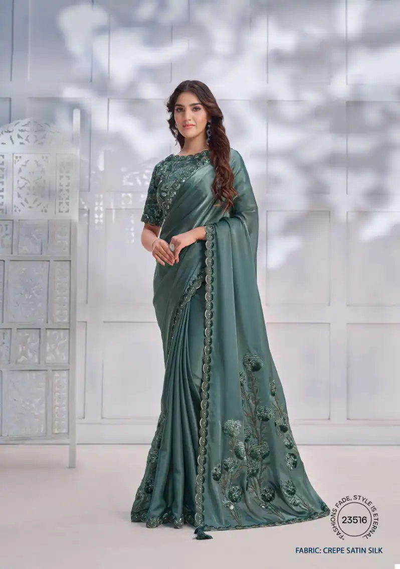 Mahotsav Majestica Crepe Satin Silk Wholesale Designer Saree Catalog — Wholesale Sarees, MPA wholesale from Surat - Gallery Image 14