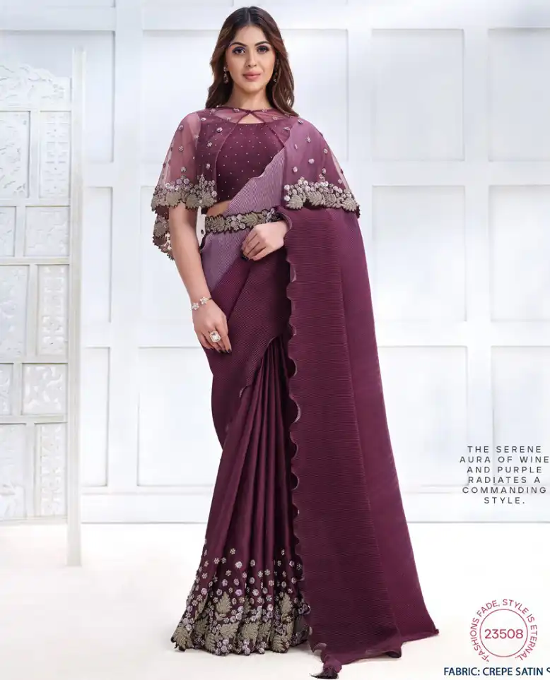 Mahotsav Majestica Crepe Satin Silk Wholesale Designer Saree Catalog — Wholesale Sarees, MPA wholesale from Surat — view 1