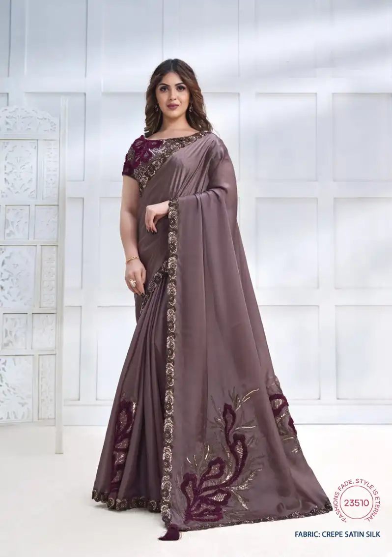 Mahotsav Majestica Crepe Satin Silk Wholesale Designer Saree Catalog — Wholesale Sarees, MPA wholesale from Surat - Gallery Image 7