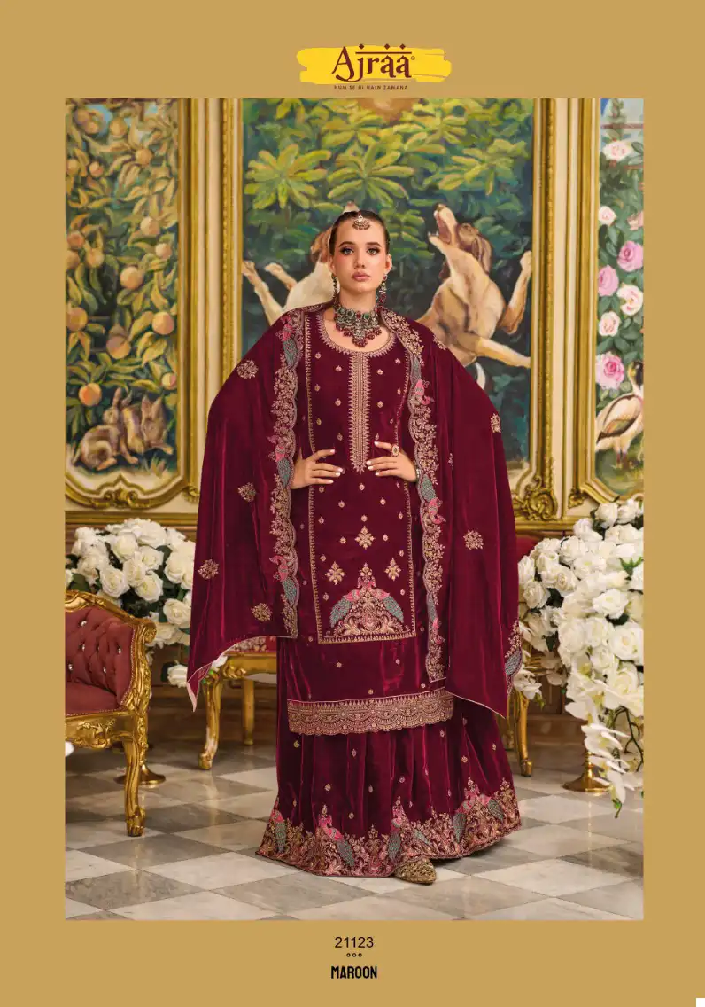 Ajraa Morni Pure Velvet Wholesale Winter Wear Suit Catalog — Wholesale Salwar Suits, MPA wholesale from Surat - Gallery Image 4