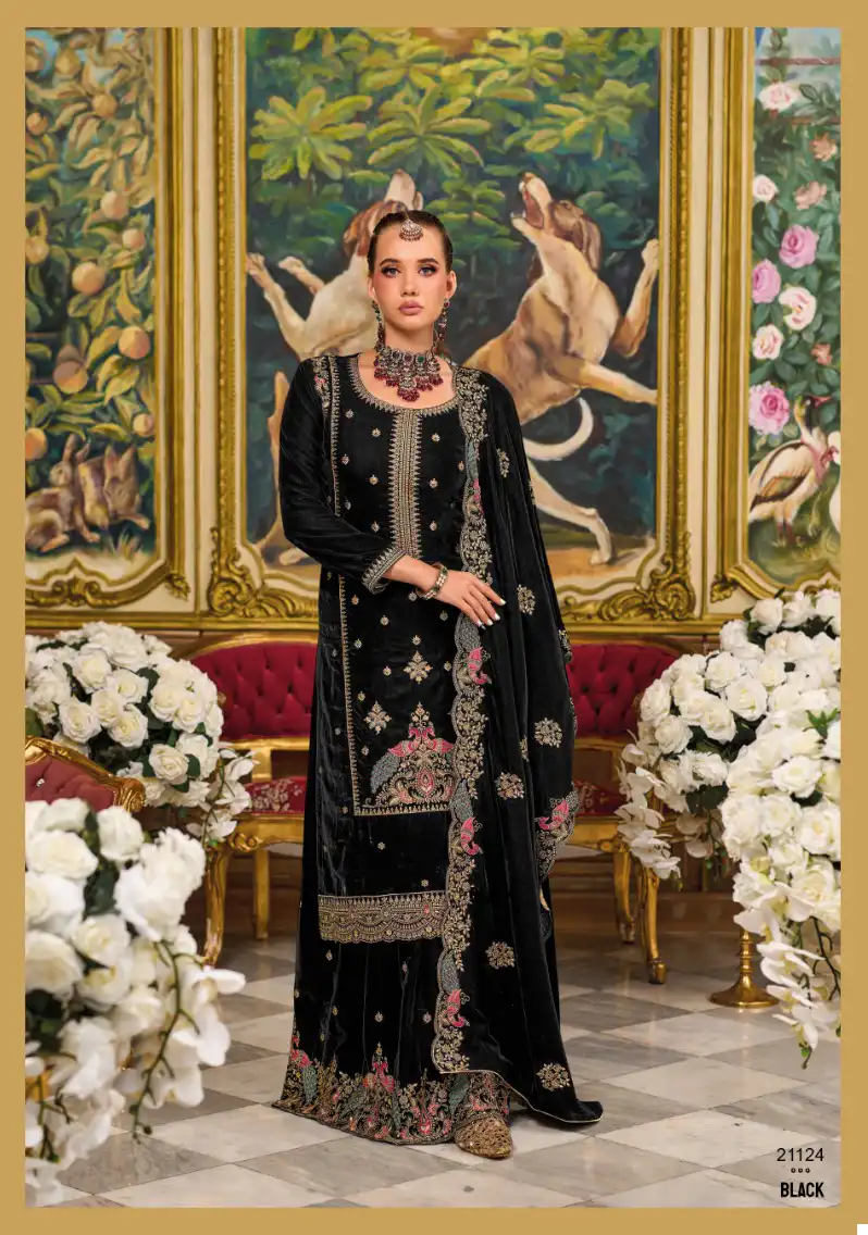 Ajraa Morni Pure Velvet Wholesale Winter Wear Suit Catalog — Wholesale Salwar Suits, MPA wholesale from Surat - Gallery Image 5
