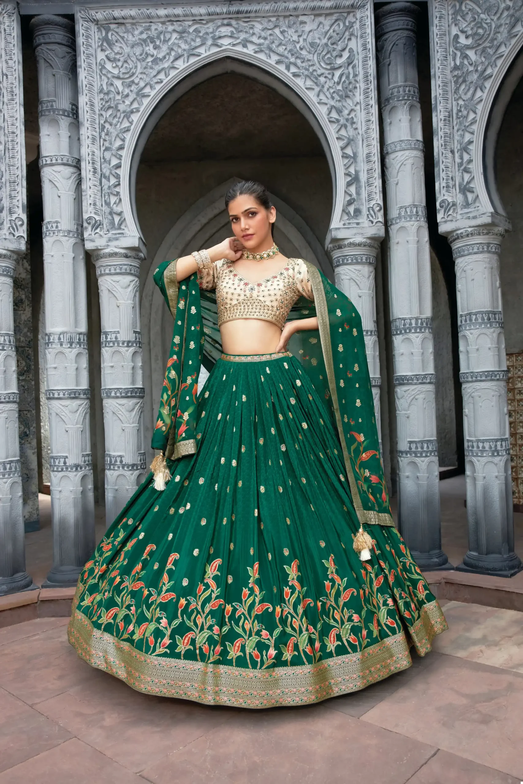 VE Mayflower Crepe Jacquard Silk Wholesale Designer Readymade Lehenga Catalog - Image 3