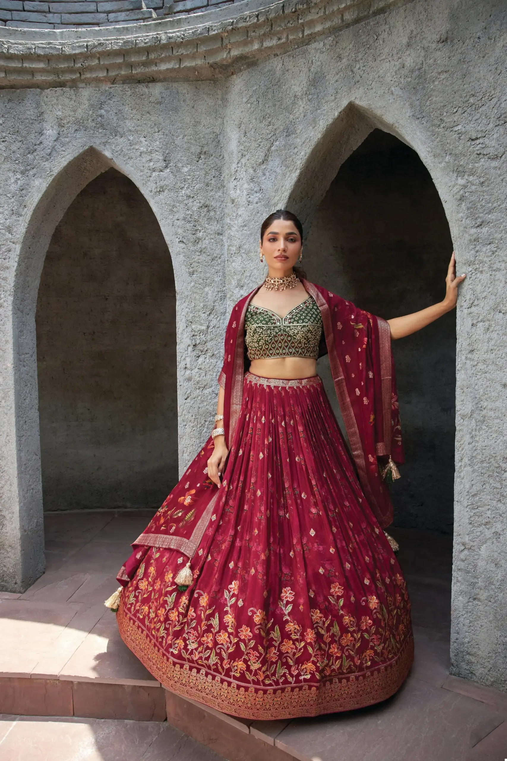 VE Mayflower Crepe Jacquard Silk Wholesale Designer Readymade Lehenga Catalog - Image 4