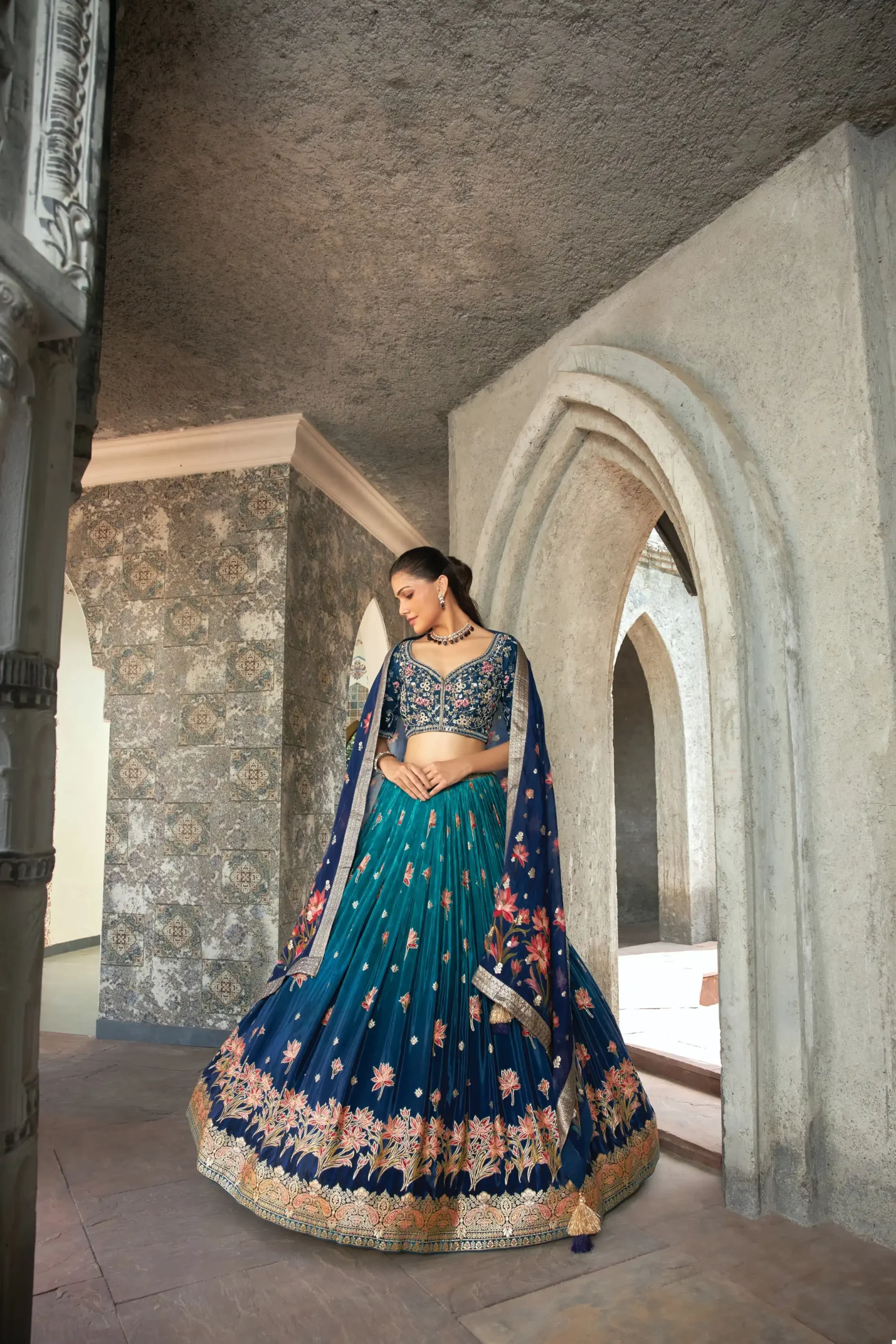 VE Mayflower Crepe Jacquard Silk Wholesale Designer Readymade Lehenga Catalog - Image 6