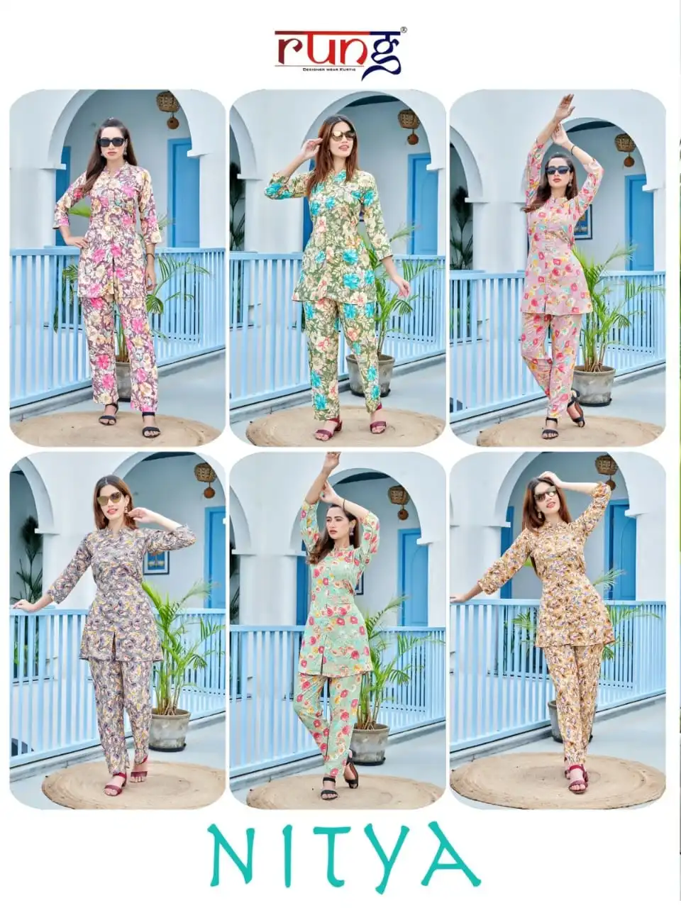 Rung Nitya Heavy Foil Rayon Wholesale Cord Set Catalog — Wholesale Kurtis, MPA wholesale from Surat — view 4