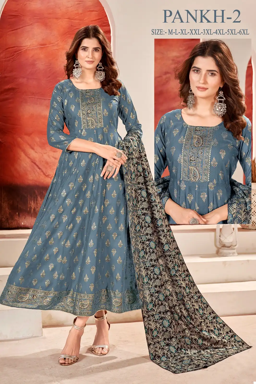 Vardan Ethnic Pankh 2 Heavy 14 Kg Rayon Wholesale Long Gown With Dupatta Catalog — Wholesale Kurtis, MPA wholesale from Surat - Gallery Image 5