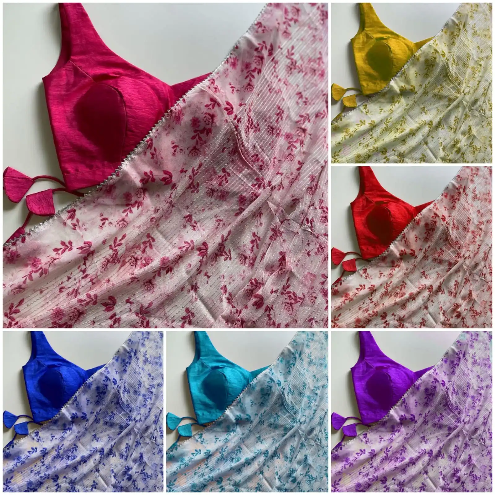 Vardan Ethnic Pink Flower Premiuim Georgette Wholesale Fancy Sarees Catalog - Image 9