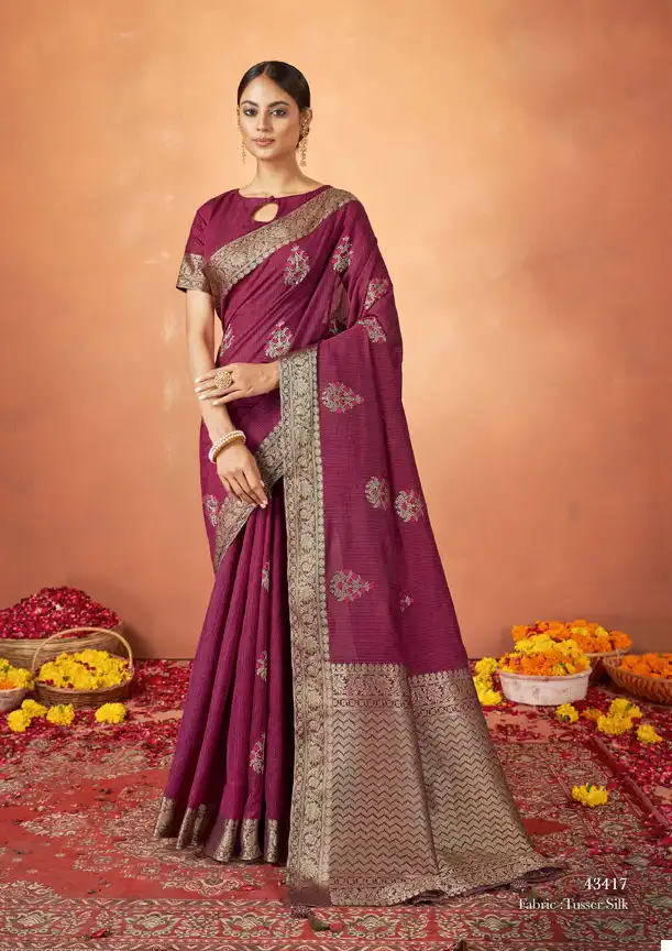 Mahotsav Pradha Tusser Satin Silk Wholesale Sarees Catalog — Wholesale Sarees, MPA wholesale from Surat - Gallery Image 3