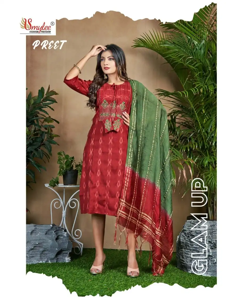 Vardan Ethnic Preet Heavy Ikkat Rayon Wholesale Kurti With Dupatta Catalog — Wholesale Kurtis, MPA wholesale from Surat - Gallery Image 2