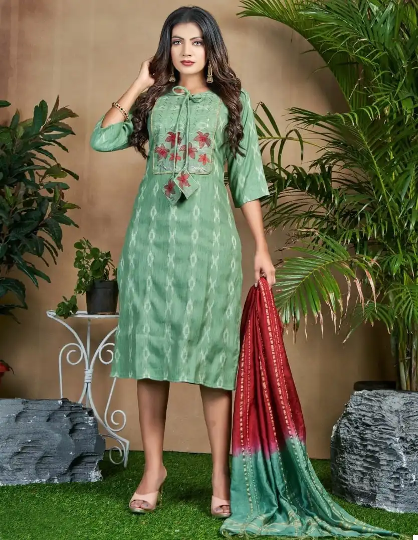 Vardan Ethnic Preet Heavy Ikkat Rayon Wholesale Kurti With Dupatta Catalog — Wholesale Kurtis, MPA wholesale from Surat — view 1