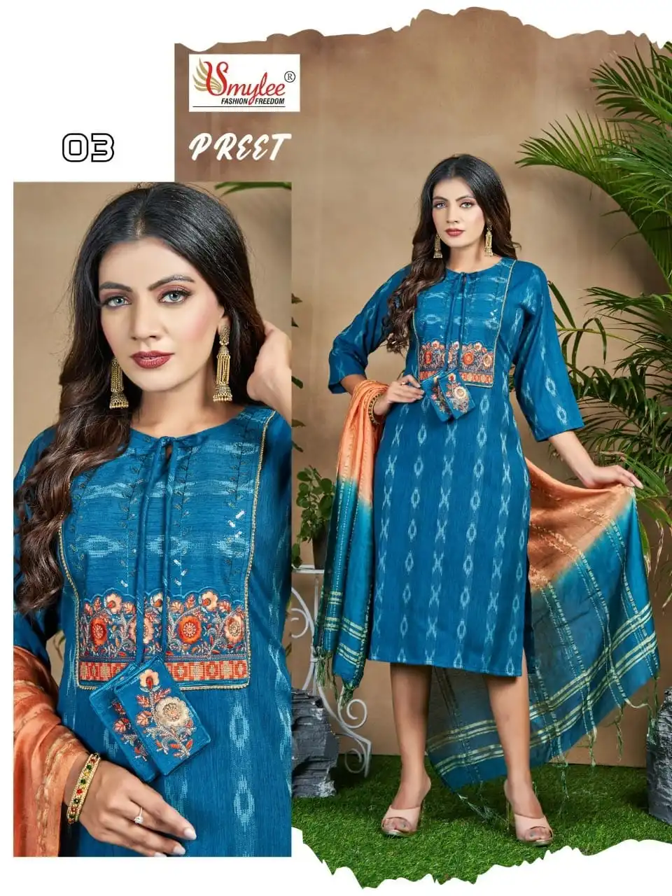 Vardan Ethnic Preet Heavy Ikkat Rayon Wholesale Kurti With Dupatta Catalog — Wholesale Kurtis, MPA wholesale from Surat - Gallery Image 7
