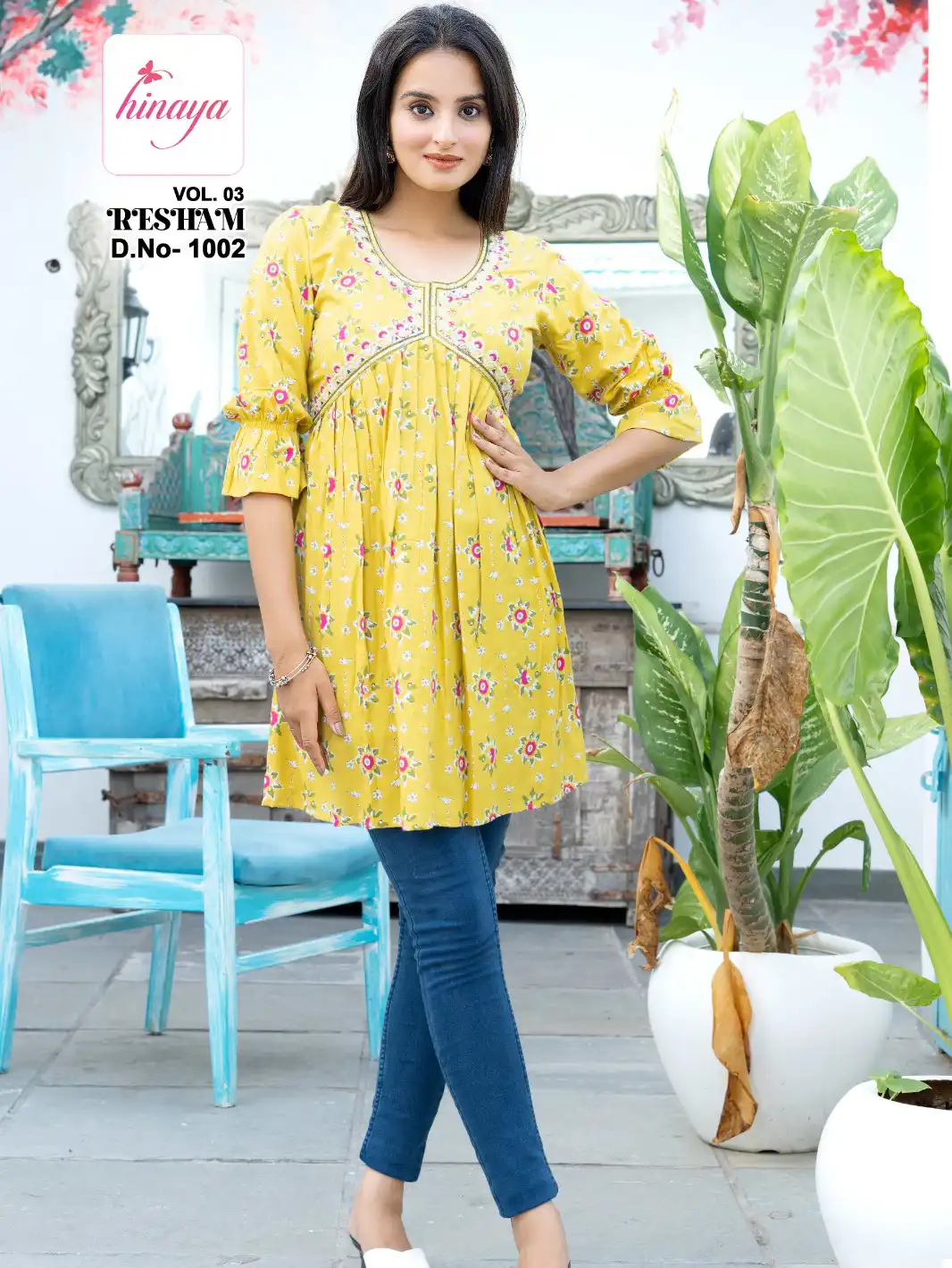 Hinaya Resham Vol 3 Rayon Prints 14 Kg Wholesale Fancy Kurtis Catalog