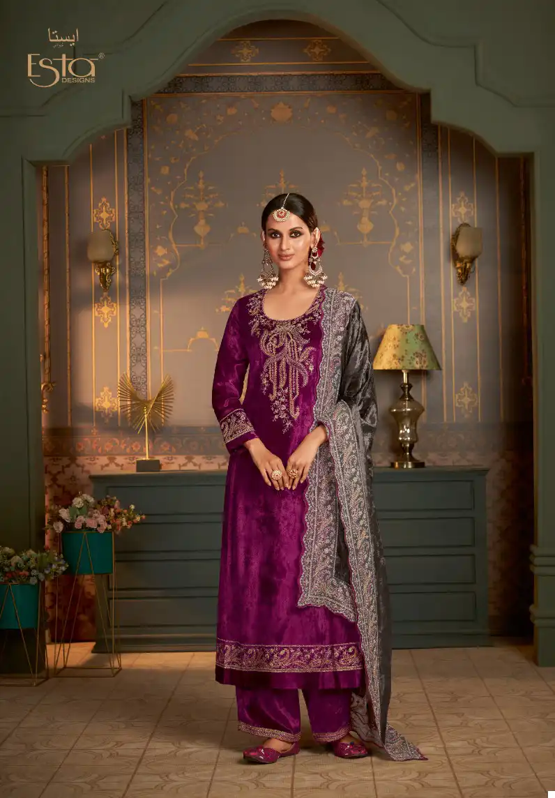 Esta Designs Rubaiyat Pure Silk Velvet Wholesale Winter Wear Suits Catalog — Wholesale Salwar Suits, MPA wholesale from Surat - Gallery Image 5