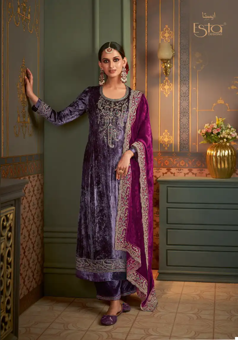Esta Designs Rubaiyat Pure Silk Velvet Wholesale Winter Wear Suits Catalog — Wholesale Salwar Suits, MPA wholesale from Surat - Gallery Image 7