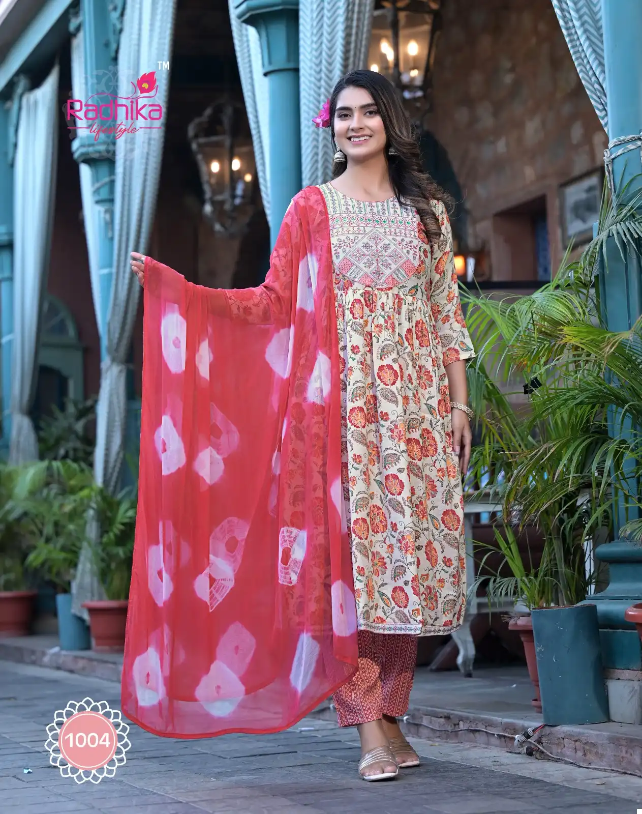 Radhika Lifestyle Pink Flower Premium Rayon Wholesale Readymade Salwar Suit Catalog — Wholesale Salwar Suits, MPA wholesale from Surat - Gallery Image 4