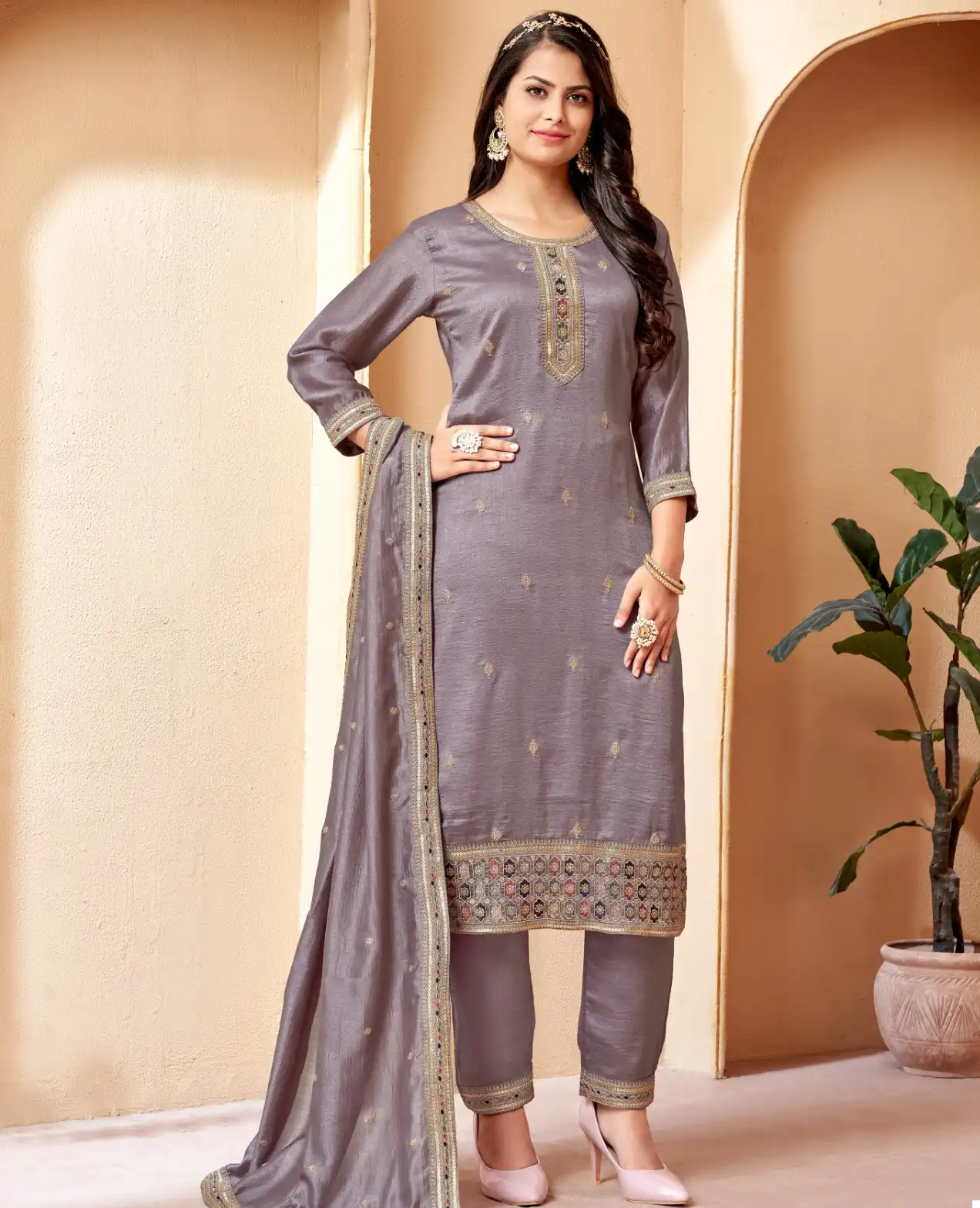 K.F Sadgi Vichitra Silk Wholesale Readymade Salwar Suit Catalog