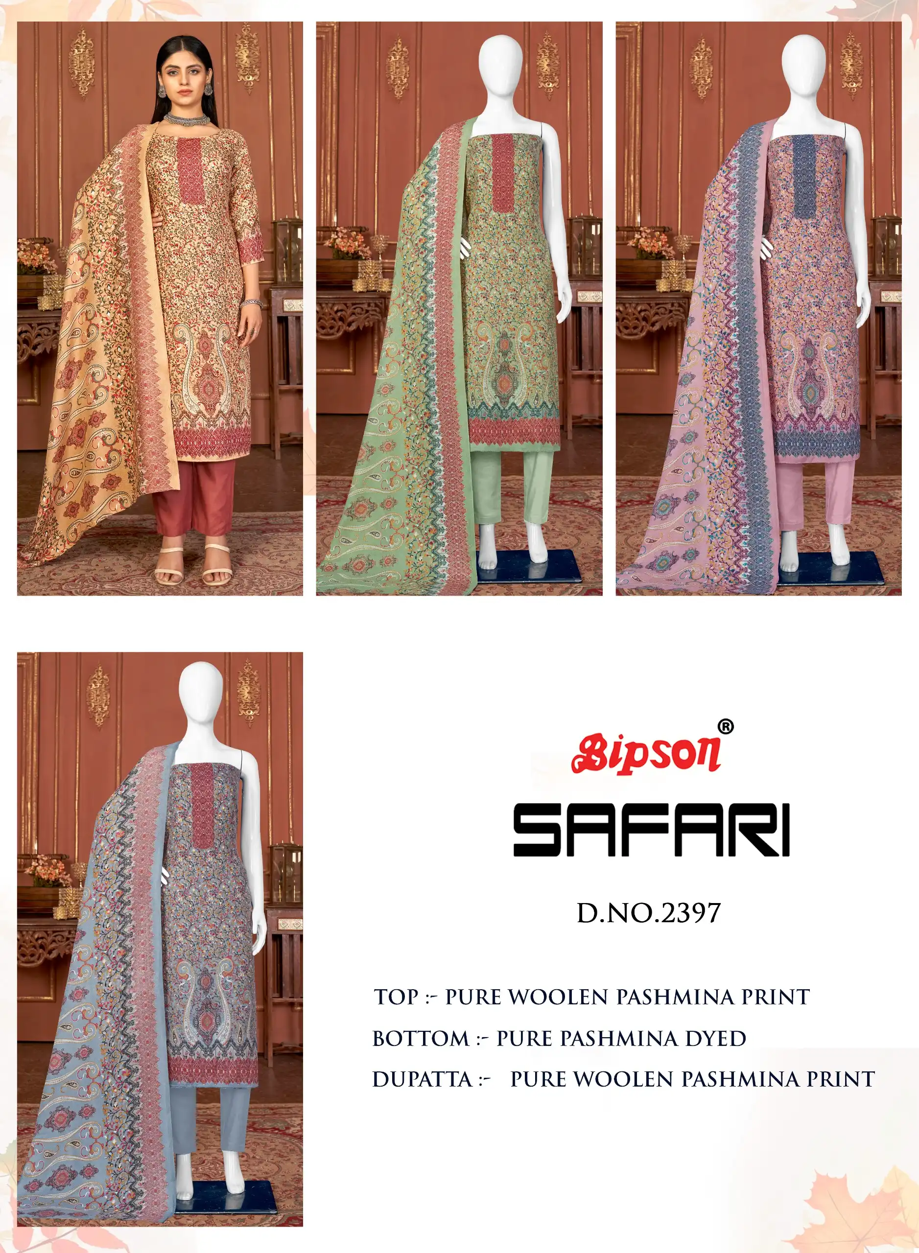 Bipson Safari-2397 Pure Woolen Safari Pashmina Wholesale Winter Wear Suits Catalog — Wholesale Salwar Suits, MPA wholesale from Surat — view 5