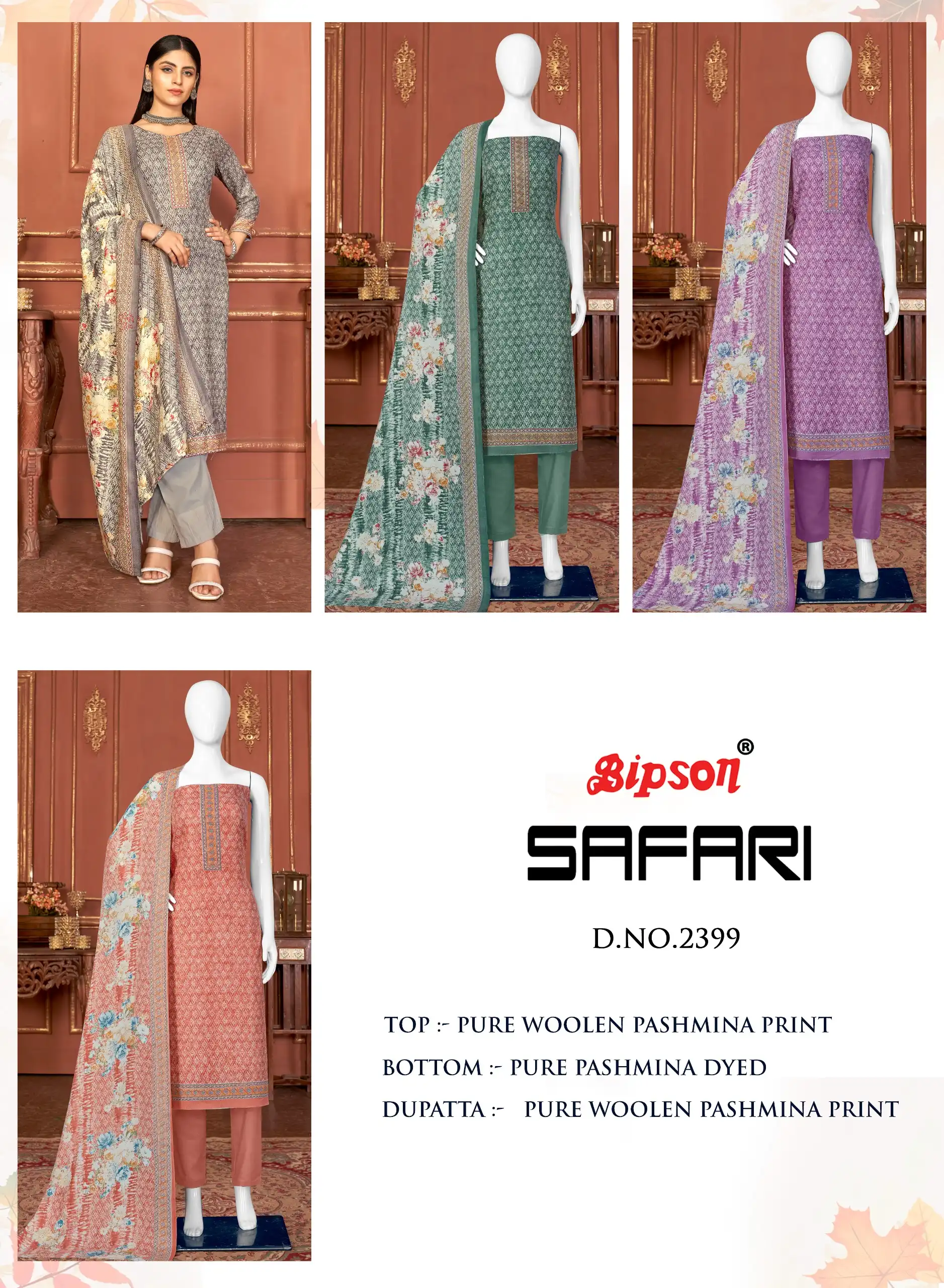 Bipson Safari-2399 Pure Woollen Safari Pashmina Wholesale Winter Wear Suits Catalog — Wholesale Salwar Suits, MPA wholesale from Surat — view 5