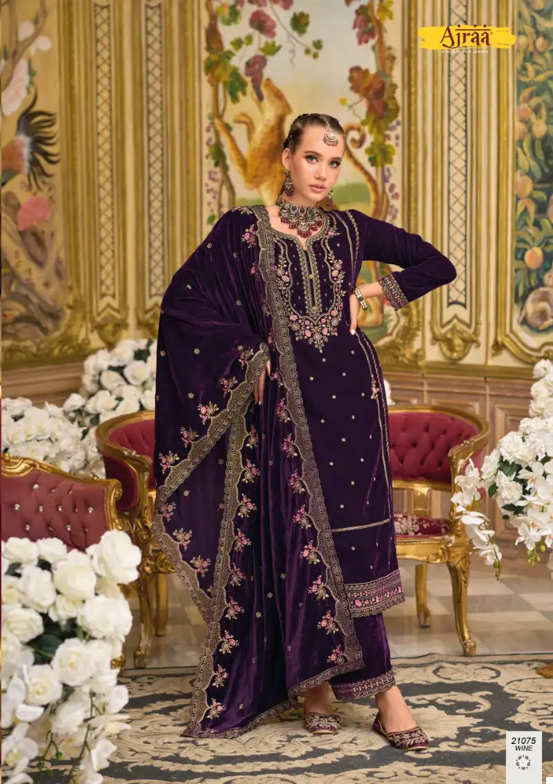 Ajraa Safinaaz Pure Velvet Wholesale Winter Suits Catalog — Wholesale Salwar Suits, MPA wholesale from Surat - Gallery Image 2