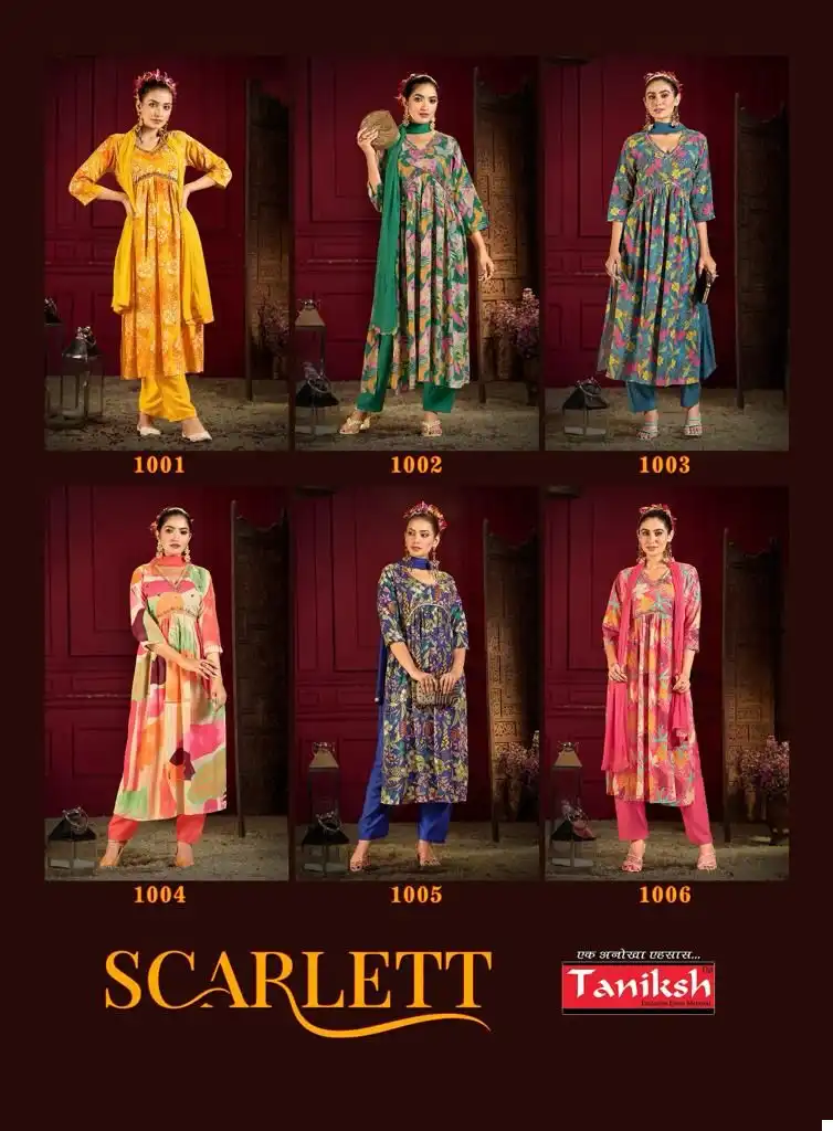 Taniksh Scarlett Vol 1 Rayon Wholesale Readymade Suits Catalog — Wholesale Salwar Suits, MPA wholesale from Surat — view 7