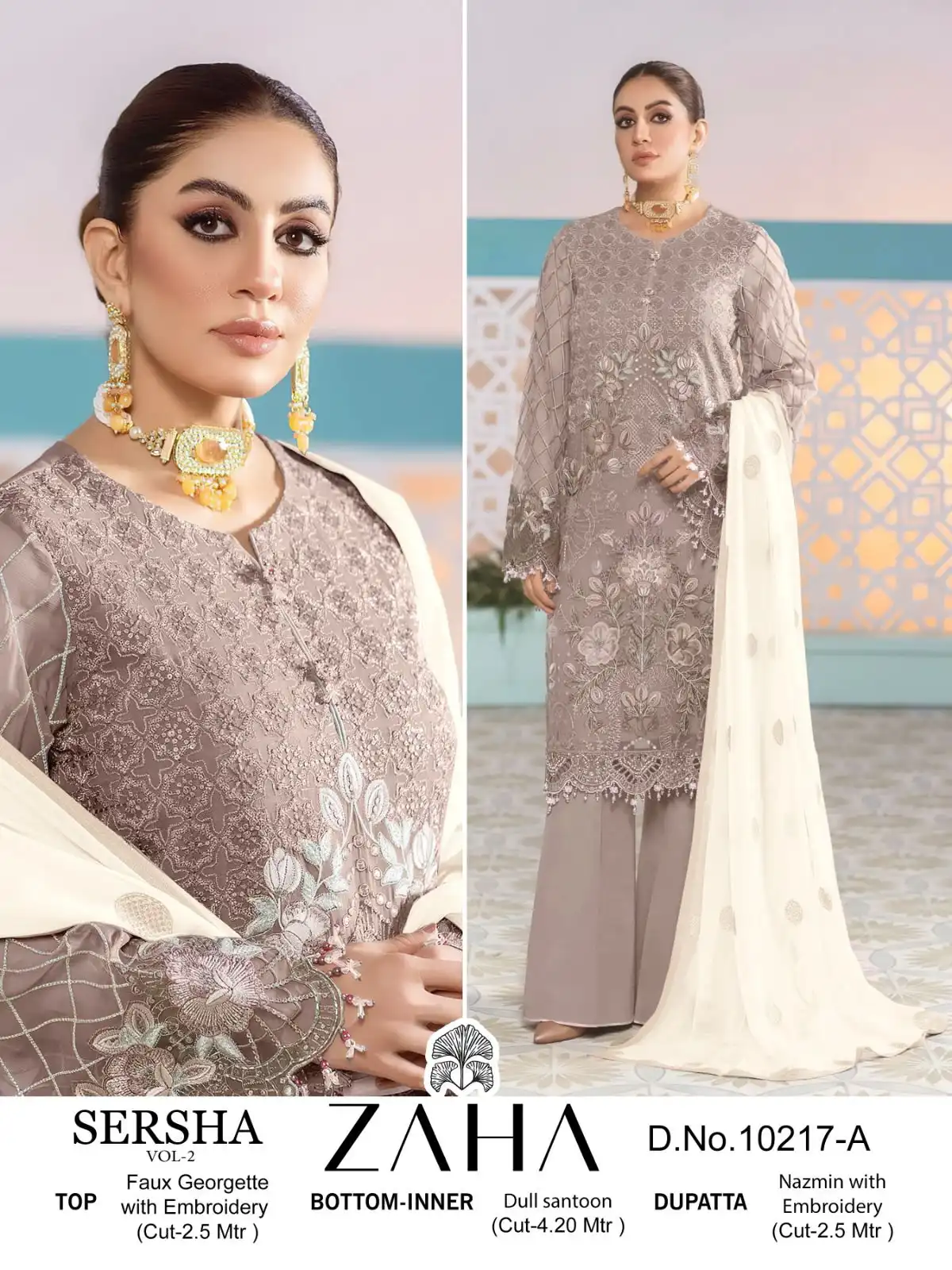 Zaha Sersha Vol 2 Faux Georgette Wholesale Pakistani Salwar Suit Catalog — Wholesale Salwar Suits, MPA wholesale from Surat - Gallery Image 8