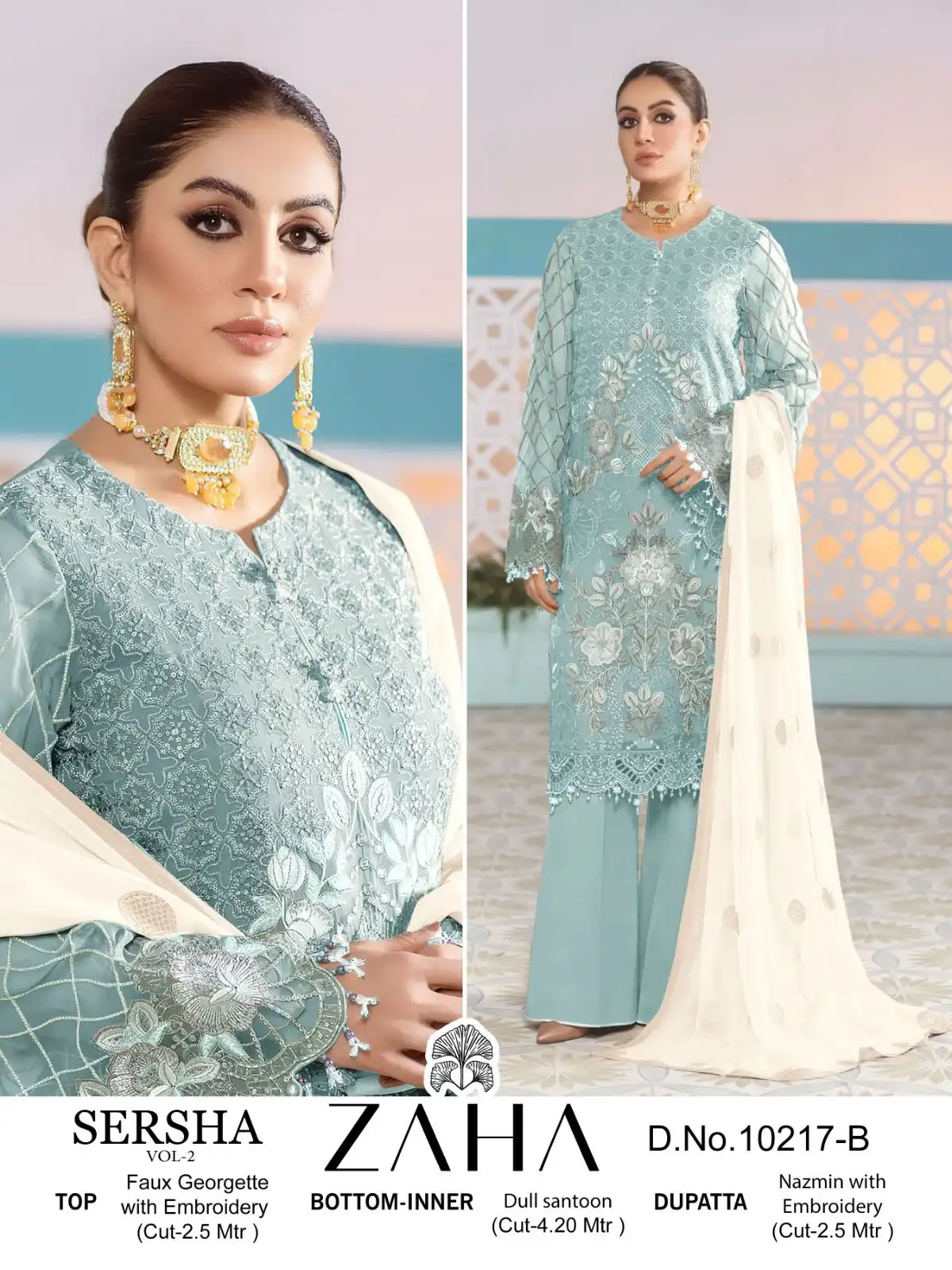 Zaha Sersha Vol 2 Faux Georgette Wholesale Pakistani Salwar Suit Catalog — Wholesale Salwar Suits, MPA wholesale from Surat - Gallery Image 9