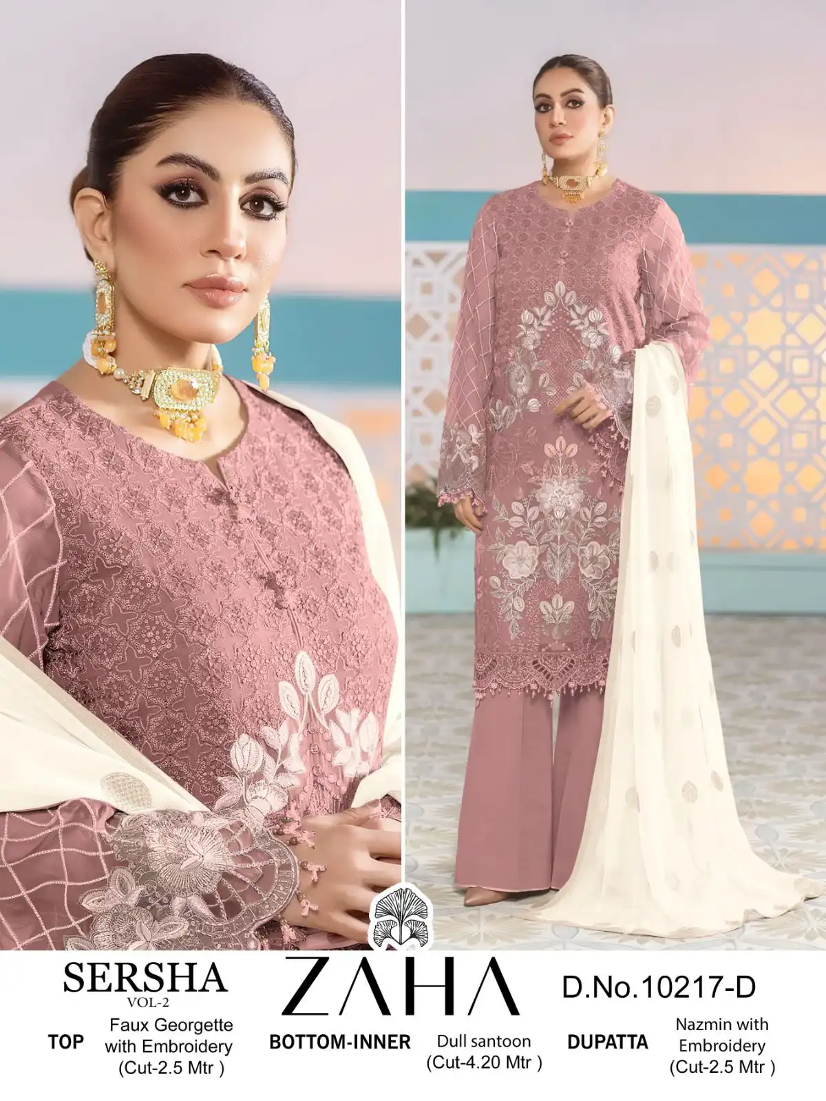 Zaha Sersha Vol 2 Faux Georgette Wholesale Pakistani Salwar Suit Catalog — Wholesale Salwar Suits, MPA wholesale from Surat - Gallery Image 10