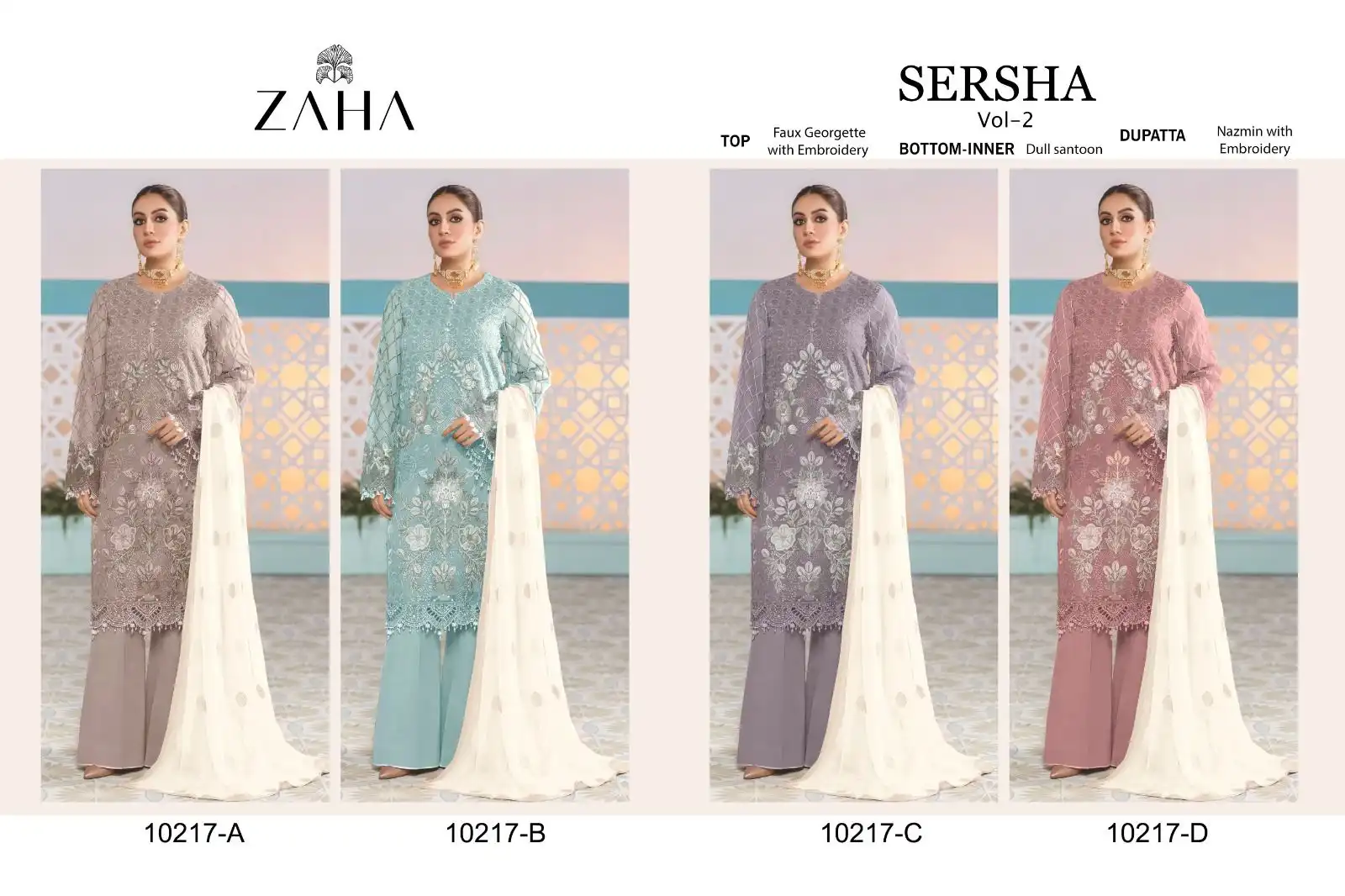 Zaha Sersha Vol 2 Faux Georgette Wholesale Pakistani Salwar Suit Catalog — Wholesale Salwar Suits, MPA wholesale from Surat — view 11