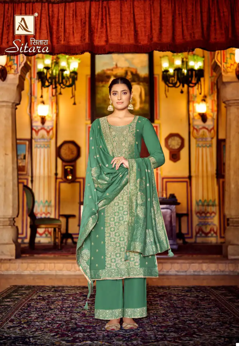 Alok Suits Sitara Pure Viscose Pashmina Jacquard Wholesale Woolen Suits Catalog — Wholesale Salwar Suits, Alok Suit wholesale from Surat - Gallery Image 2