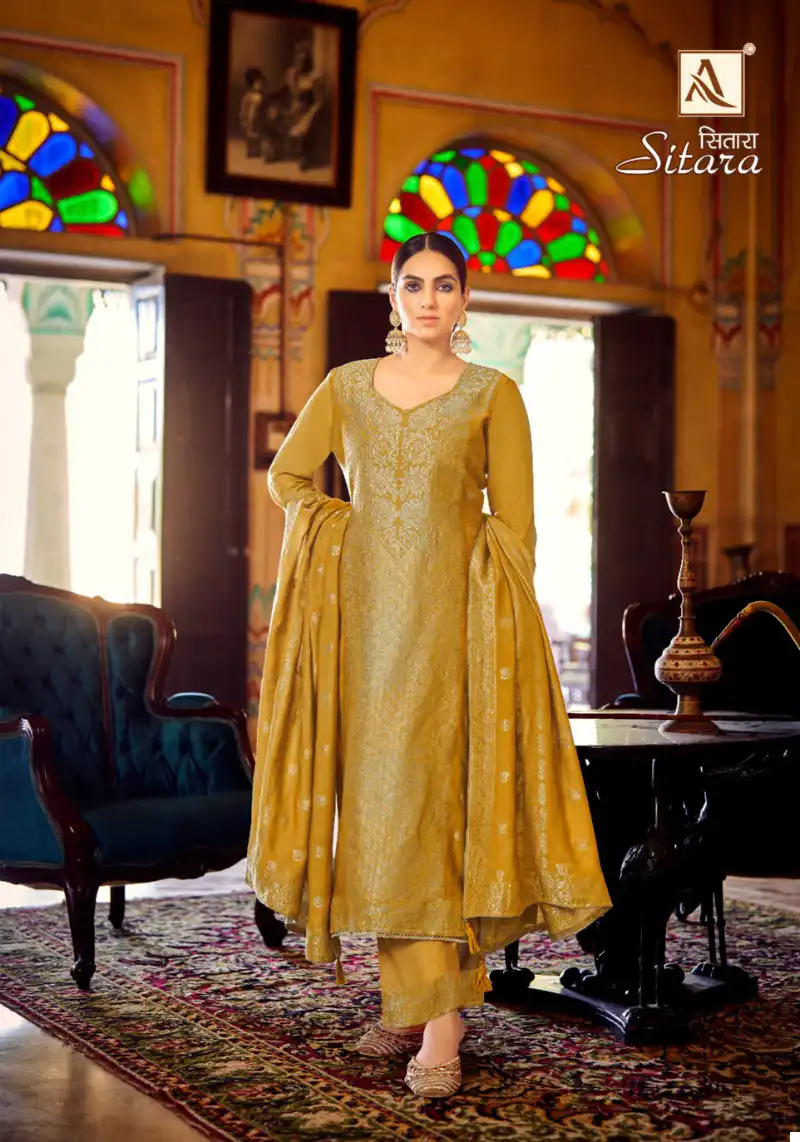 Alok Suits Sitara Pure Viscose Pashmina Jacquard Wholesale Woolen Suits Catalog — Wholesale Salwar Suits, Alok Suit wholesale from Surat - Gallery Image 4