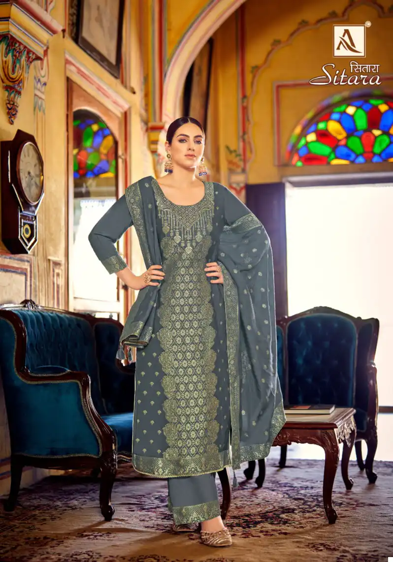 Alok Suits Sitara Pure Viscose Pashmina Jacquard Wholesale Woolen Suits Catalog — Wholesale Salwar Suits, Alok Suit wholesale from Surat - Gallery Image 5