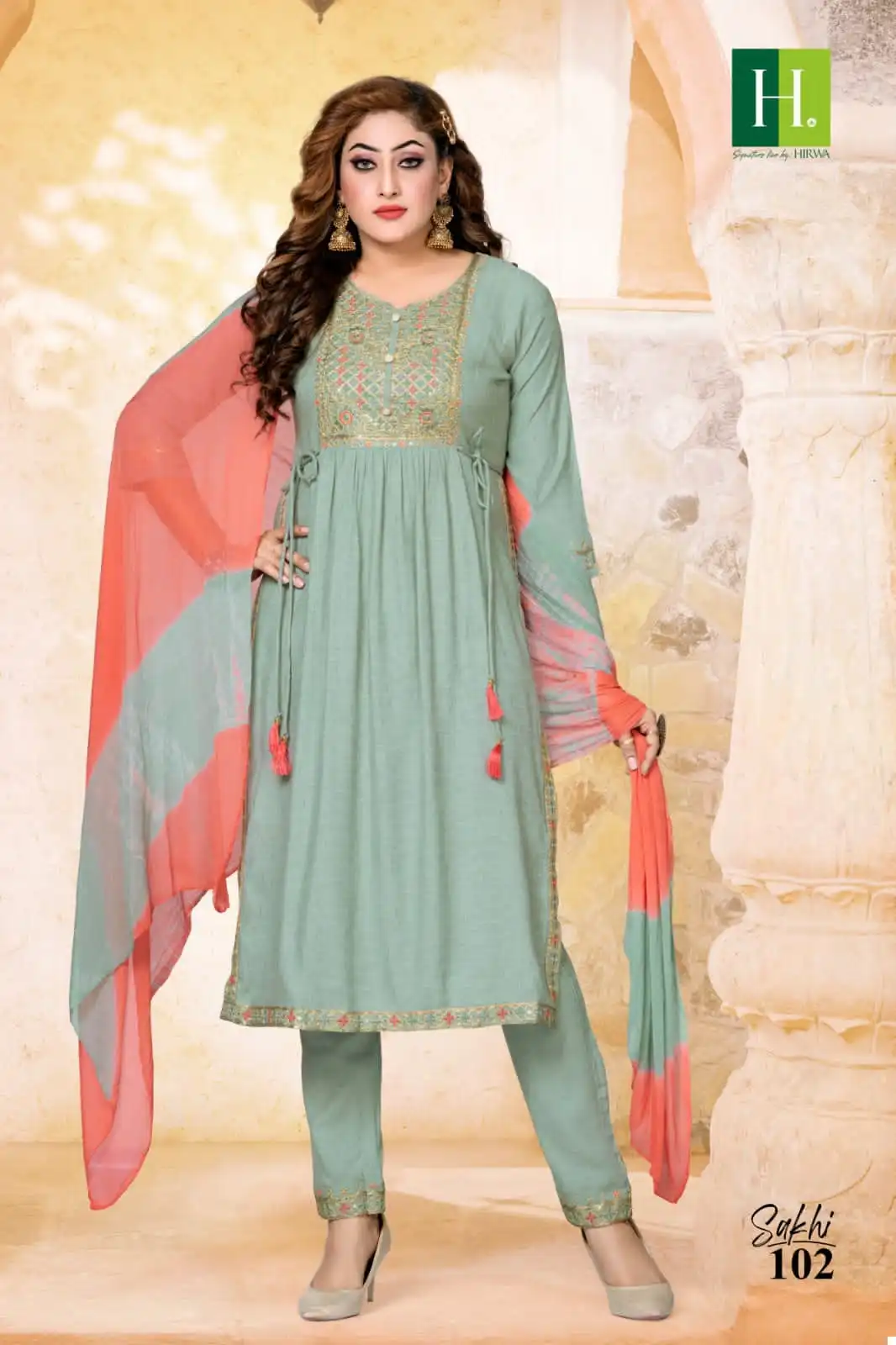 Hirwa Sakhi Heavy Bombay Rayon Wholesale Readymade Salwar Suit Catalog — Wholesale Salwar Suits, MPA wholesale from Surat - Gallery Image 3