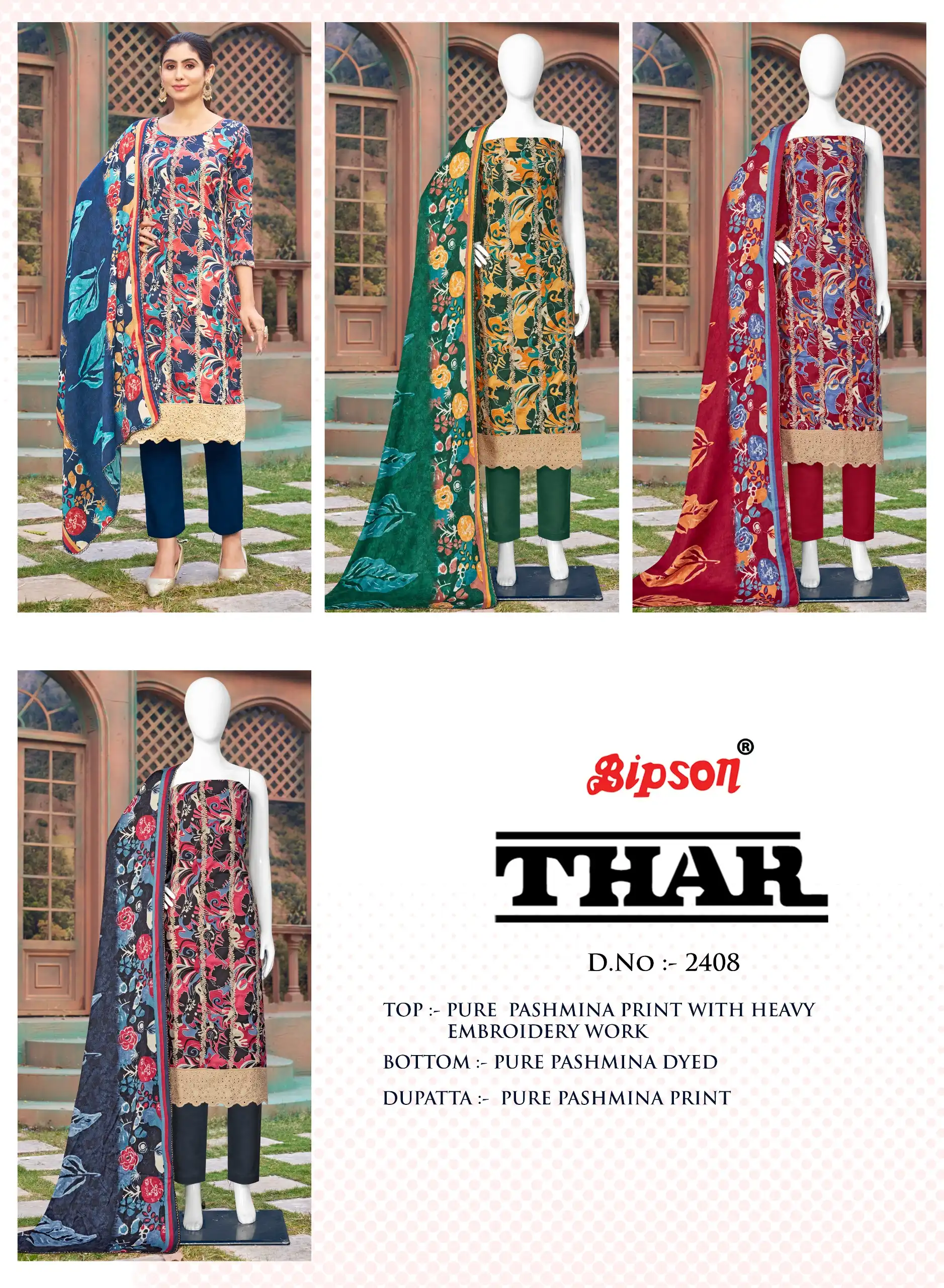 Bipson Thar-2408 Pure Pashmina Wholesale Winter Wear Suits Catalog — Wholesale Salwar Suits, MPA wholesale from Surat — view 5