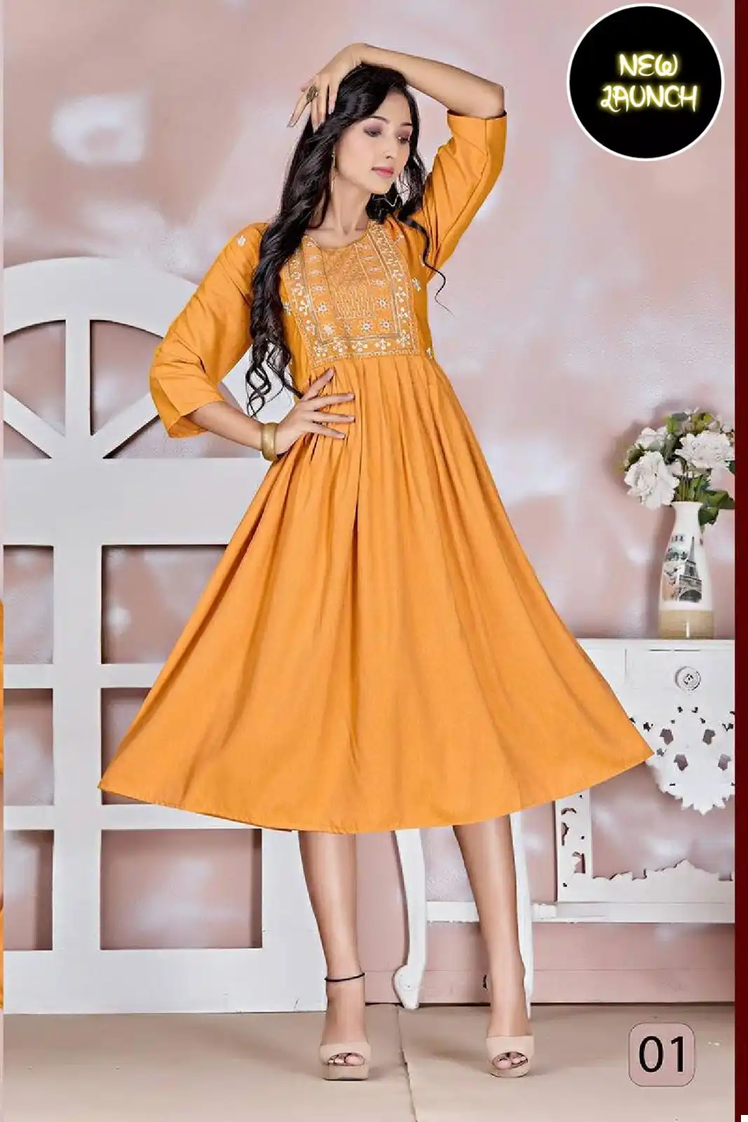 Vardan Ethnic Trendy Noorie Vol 1 Liquid Rayon Wholesale Long Kurtis Catalog — Wholesale Kurtis, MPA wholesale from Surat - Gallery Image 2
